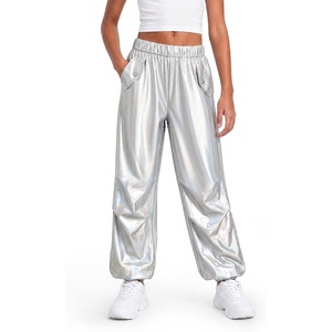 image:imageStelle Girls Metallic Hip Hop Pants Shiny Cargo Joggers Pant  Shiny Leggings Sequin Sparkly Material Adjustable Drawstring School Events Disco Street Running Kids YouthHolograph Silver