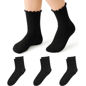 image:imageStelle Girls Ruffle Socks Uniform Dress Ankle Crew Sock 356 Pairs for Kid  Lettuce Edge Sock Cotton Frilly Breathable Comfort Sweet Frilly Trim Soft Stretchy School Toddler Kid 318 Years3 Pairsblack