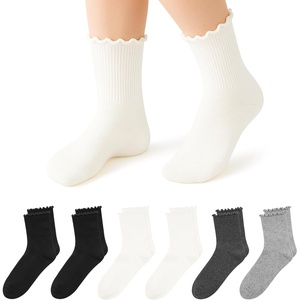image:imageStelle Girls Ruffle Socks Uniform Dress Ankle Crew Sock 356 Pairs for Kid  Lettuce Edge Sock Cotton Frilly Breathable Comfort Sweet Frilly Trim Soft Stretchy School Toddler Kid 318 Years2 Pairsblack 2 Pairswhite 1 Pairslight Grey 1 Pairscharcoal