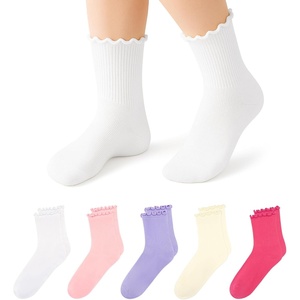 image:imageStelle Girls Ruffle Socks Uniform Dress Ankle Crew Sock 356 Pairs for Kid  Lettuce Edge Sock Cotton Frilly Breathable Comfort Sweet Frilly Trim Soft Stretchy School Toddler Kid 318 Years5 Pairs True White pink creme periwinkle raspberry