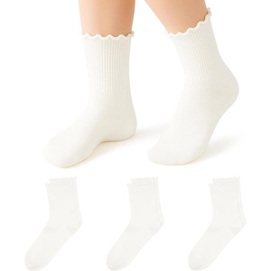 image:imageStelle Girls Ruffle Socks Uniform Dress Ankle Crew Sock 356 Pairs for Kid  Lettuce Edge Sock Cotton Frilly Breathable Comfort Sweet Frilly Trim Soft Stretchy School Toddler Kid 318 Years3 Pairswhite