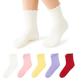 image:imageStelle Girls Ruffle Socks Uniform Dress Ankle Crew Sock 356 Pairs for Kid  Lettuce Edge Sock Cotton Frilly Breathable Comfort Sweet Frilly Trim Soft Stretchy School Toddler Kid 318 Years5 Pairs White pink banana Milk periwinkle red