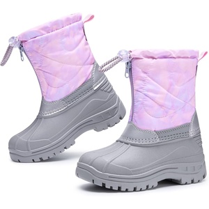 image:imageStelle Girls Snow Boots with Zipper Kids Boys Winter Outdoor Boots  NonSlip Waterproof TPR Outsole Warm Faux Fur Insulated Lining Easy Onoff Cozy Midcalf Fit with Bungee Adjuster for ToddlerMarshmellow Marble