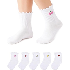 image:imageStelle Girls Socks Cotton Ruffle Athletic Ankle Sock 345 Pairs for Kids  Sporty Stripes Activewear Sock Breathable Comfort Soft Sweet Frilly Trim Stretchy Ribbed Big Girl Toddler 318 YearsStrawberrylemonavocadowatermeloncherry