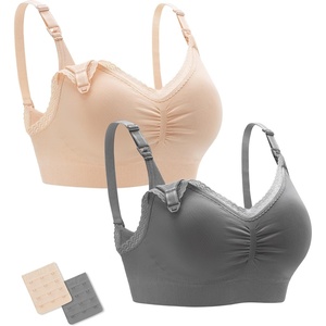 image:imageStelle Lace Nursing Bras for Breastfeeding Seamless Pregnancy Maternity Wireless Bralette with Pads ExtendersGraybeige