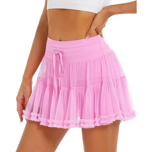 image:imageStelle Womens Tiered Ruffle Tennis Athletic Skirts with Built in Shorts  Tiered ruffle design Ball pockets Highrise waistband Tennis Pickleball Golf Quick dry performanceCotton Candy