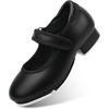 image:imageStelle Tap Shoes for Girls Toddler Boys Dance Shoes  Easyclean design Rounded toe Padded heel collar Clear tap sound Cushioned insole Hookandloop strapBlack Pu