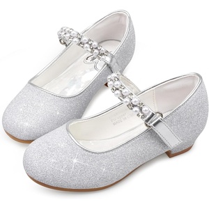 image:imageStelle Girls Dress Shoes Flower Girl Shoe Mary Jane Low Heels for Wedding ToddlerLittleBig Kid  Sparkling jewel strap Cushioned comfort Hookandloop closure School Dress occasions Patent finish Glitter finishSilvershiny Strap