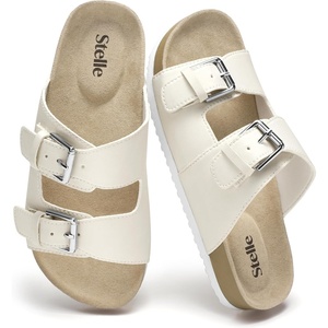 image:imageStelle Girls Sandals Kids Slide Summer Shoes Slip on Slippers  Lightweight FlexibleAdjustable StrapsSlip onRainbowBeach Pool EVA outsolePearl White