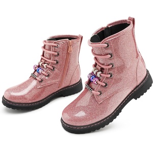 image:imageStelle Girls Combat Boots with DIY Lace Up Side Zipper Ankle Boots  Durable faux leather Serrated TPR outsoles Waterresistant exterior Inner side zipper Colorful customizable beadsPink Glitter