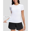image:imageStelle Womens Workout Tops Short Sleeve Seamless Moisture Wicking Yoga Tees  Meamless FabricQuickDryingMesh VentilationSlimFit SilhouetteRaglan SleevesFor RunningTennis And Gym WorkoutAwhite