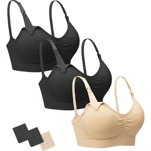 image:imageStelle Nursing Bras Maternity Bralette Seamless for Breastfeeding  Removable pads Soft stretch fabric Onehand clips Pregnancy Postpartum Everyday comfortBlackblackbeige