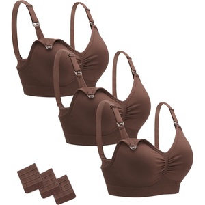 image:imageStelle Nursing Bras Maternity Bralette Seamless for Breastfeeding  Removable pads Soft stretch fabric Onehand clips Pregnancy Postpartum Everyday comfort3 Pack Cocoa