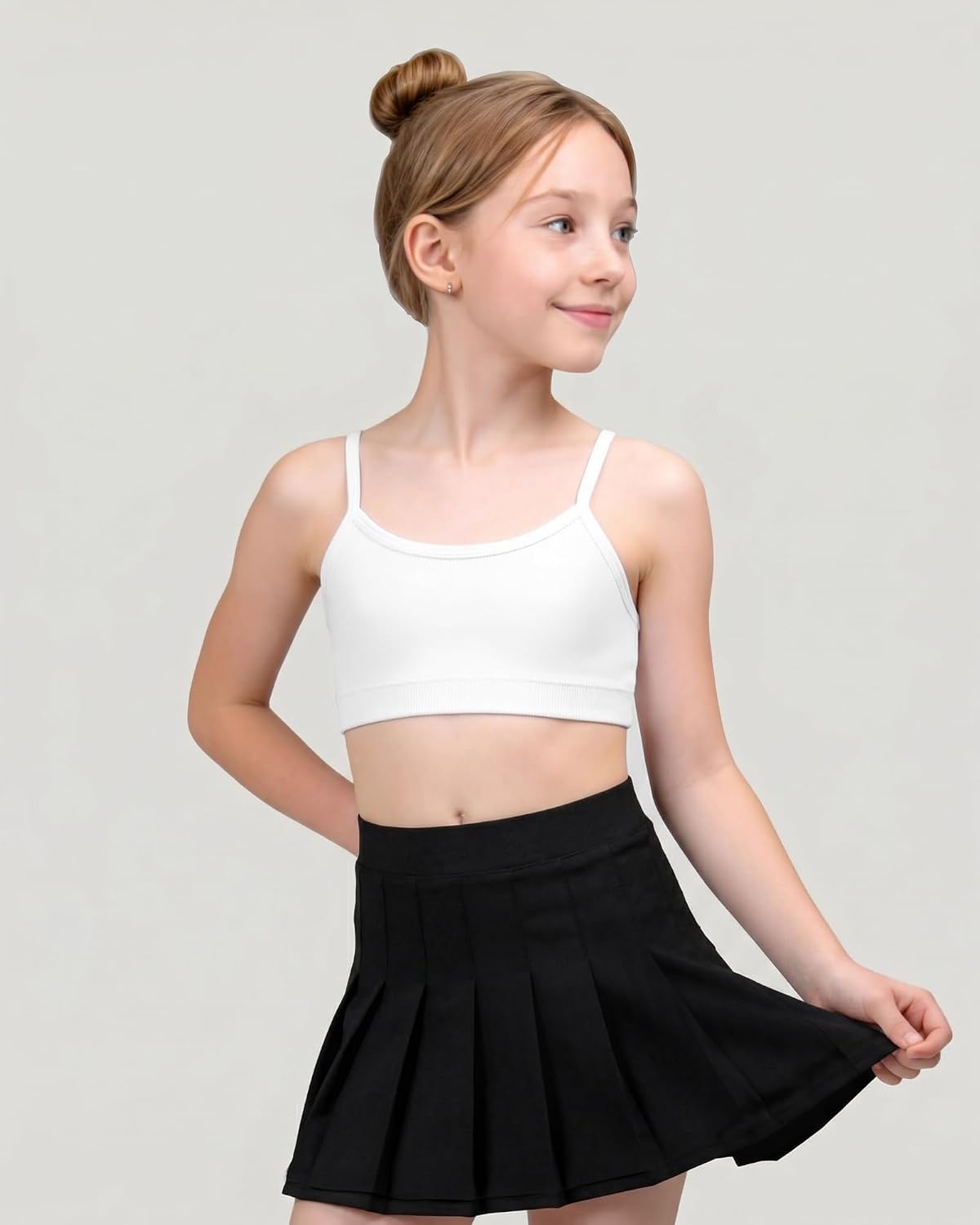 image:imageStelle Girls Padded Training Bras Seamless Sports Bras 615Y  Teen Kids Adjustable Spaghetti Strap Bralette MultiPacks Fixed Pads Tagless Girls Cami Bra for School Sports or SleepWhiteblacksoft Bare