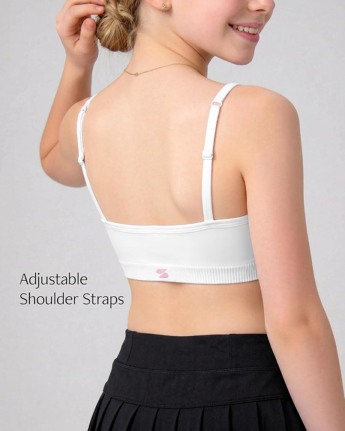 image:imageStelle Girls Padded Training Bras Seamless Sports Bras 615Y  Teen Kids Adjustable Spaghetti Strap Bralette MultiPacks Fixed Pads Tagless Girls Cami Bra for School Sports or Sleep2 Whitesoft Bare