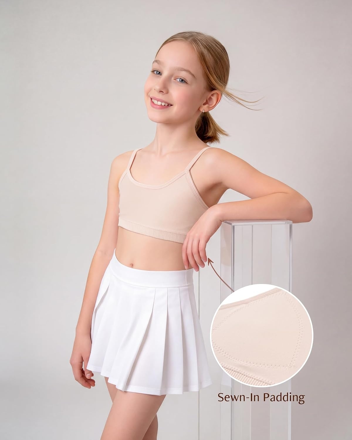 image:imageStelle Girls Padded Training Bras Seamless Sports Bras 615Y  Teen Kids Adjustable Spaghetti Strap Bralette MultiPacks Fixed Pads Tagless Girls Cami Bra for School Sports or Sleep2 Whitesoft Bare
