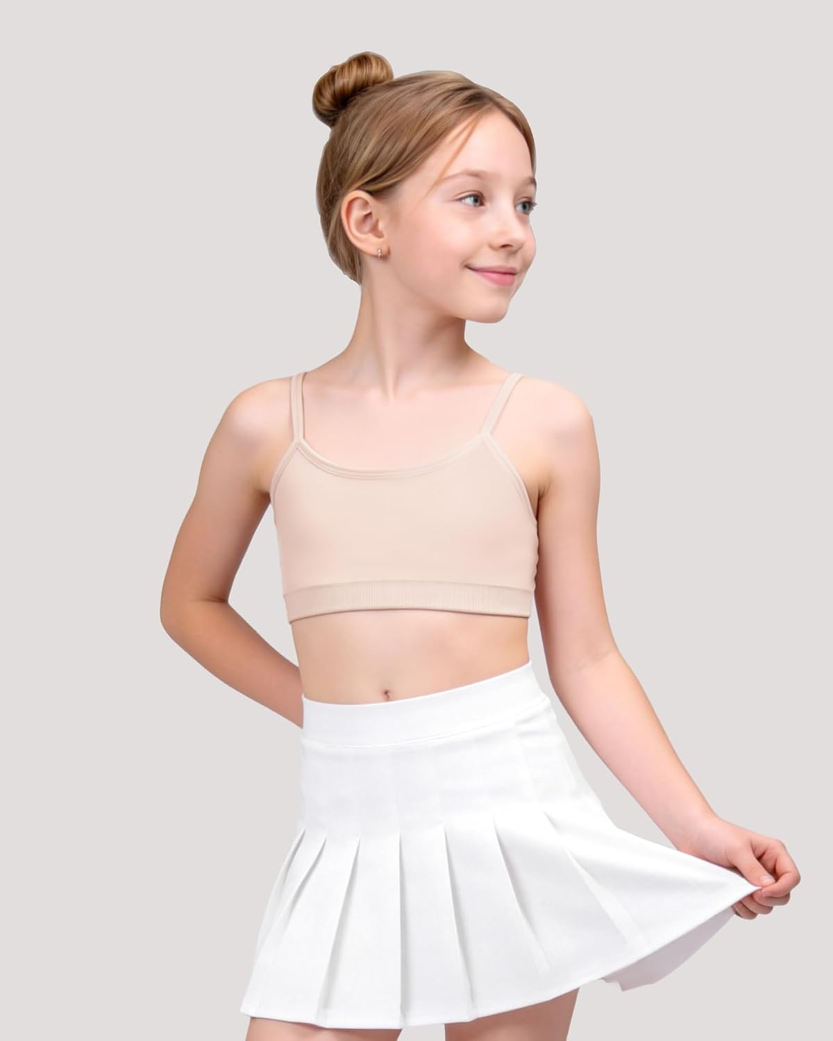 image:imageStelle Girls Padded Training Bras Seamless Sports Bras 615Y  Teen Kids Adjustable Spaghetti Strap Bralette MultiPacks Fixed Pads Tagless Girls Cami Bra for School Sports or Sleep2 Whitesoft Bare