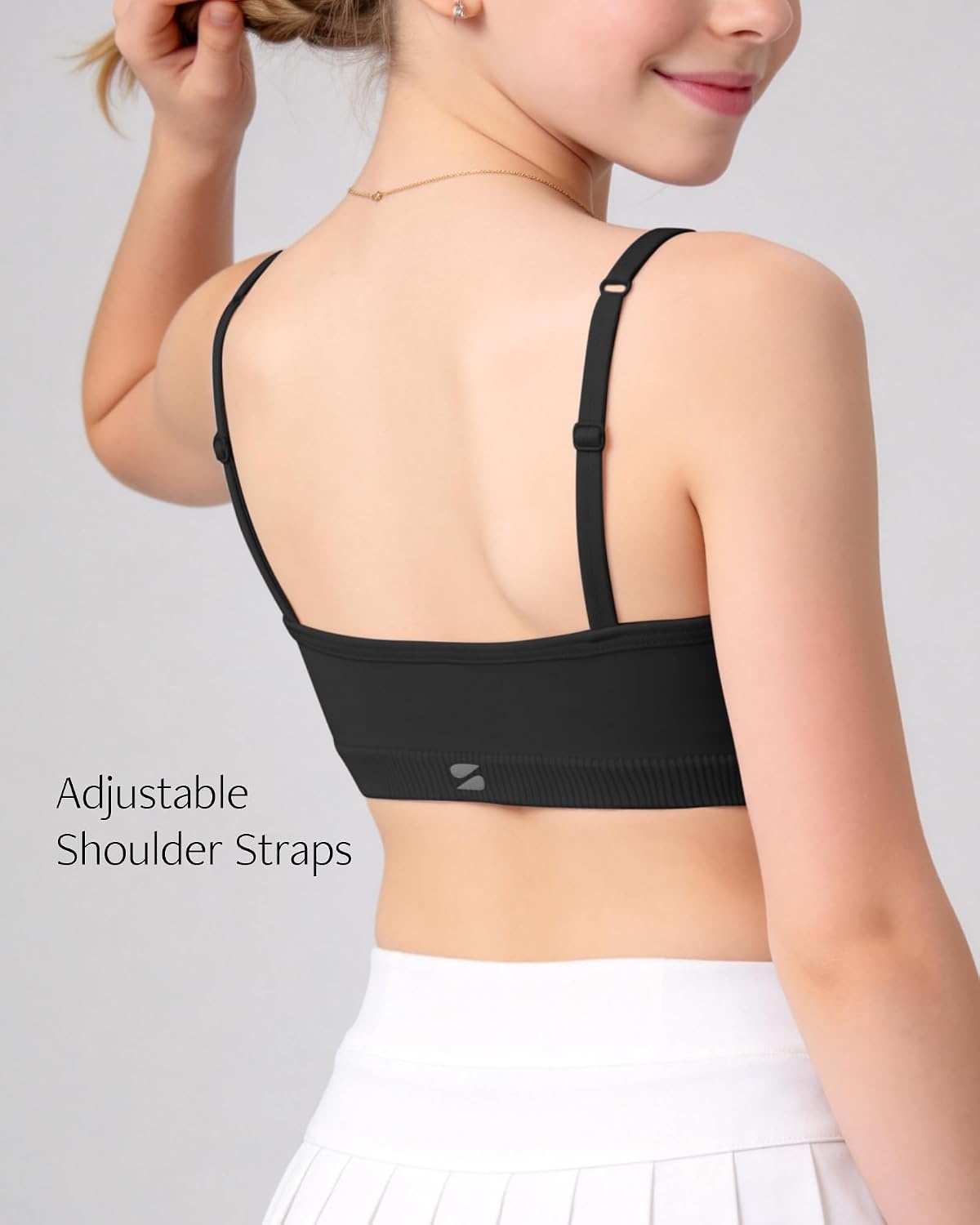 image:imageStelle Girls Padded Training Bras Seamless Sports Bras 615Y  Teen Kids Adjustable Spaghetti Strap Bralette MultiPacks Fixed Pads Tagless Girls Cami Bra for School Sports or SleepWhiteblacksoft Bare