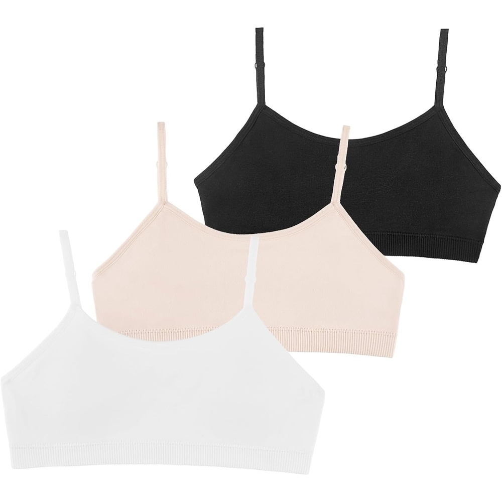 image:imageStelle Girls Padded Training Bras Seamless Sports Bras 615Y  Teen Kids Adjustable Spaghetti Strap Bralette MultiPacks Fixed Pads Tagless Girls Cami Bra for School Sports or SleepWhiteblacksoft Bare