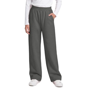 image:imageGirls Wideleg Fleece SweatpantsSoft with Front Pockets Warm Loose FitCharcoal