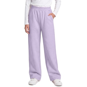image:imageGirls Wideleg Fleece SweatpantsSoft with Front Pockets Warm Loose FitLavender