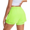 image:imageStelle Womens 2 in 1 Running Shorts Gym Athletic Shorts with Zip Pockets  High Waisted 2 in 1 Athletic Shorts Supportive Liner BuiltIn Pockets Running Workout Gym TrainingNeon Yellow