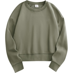 image:imageStelle Womens Cropped Crewneck Sweatshirt Relaxed Fit Casual Everyday  Soft lining Ribbed cuffs Lightweight warmth Layering essential Lounge Travel StreetwearUtility Green