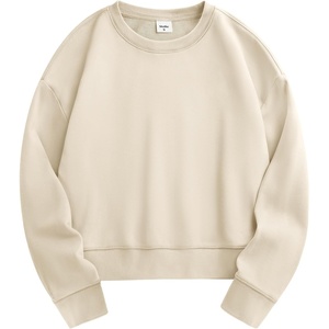 image:imageStelle Womens Cropped Crewneck Sweatshirt Relaxed Fit Casual Everyday  Soft lining Ribbed cuffs Lightweight warmth Layering essential Lounge Travel StreetwearWhite Beige