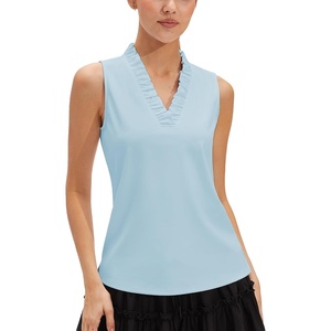 image:imageStelle Womens Sleeveless Ruffle Golf Polo Shirt UPF 50 Quick Dry Tank Tops  Moisture wicking Fourway stretch Wrinkle resistant Golf Tennis Pickleball Lightweight performanceLight Blue