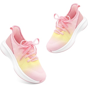 image:imageStelle Girls Tennis Shoes with SlipOn Kids Running Shoes  Athletic Sneakers Non Slip Lightweight Breathable Walking Sport Shoes for LittleBig KidRainbow Pink