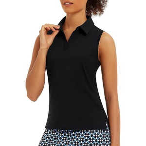 image:imageStelle Womens Sleeveless Golf Polo Shirts UPF 50 Collared V Neck Dry Fit Lightweight Workout Tennis Tank TopsBlack