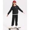 image:imageSTELLE Girls 3 Piece Outfits Kids Sweatsuit Long Sleeve Sweatshirt Sweatpants and Shorts Matching Set Clothes with PocketsBlack