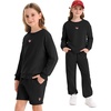 image:imageSTELLE Girls 3 Piece Outfits Kids Sweatsuit Long Sleeve Sweatshirt Sweatpants and Shorts Matching Set Clothes with PocketsBlack