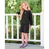image:imageSTELLE Girls 3 Piece Outfits Kids Sweatsuit Long Sleeve Sweatshirt Sweatpants and Shorts Matching Set Clothes with PocketsBlack