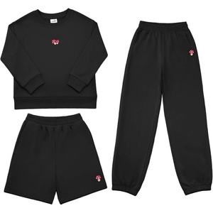 image:imageSTELLE Girls 3 Piece Outfits Kids Sweatsuit Long Sleeve Sweatshirt Sweatpants and Shorts Matching Set Clothes with PocketsBlack