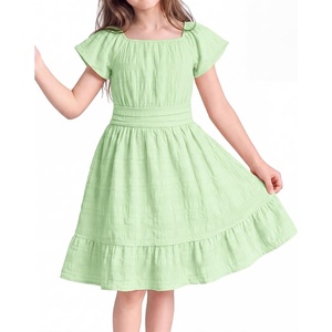 image:imageStelle Girls Summer Casual Smocked Dress 515 Years  Short SleeveSquare NeckBacklessCotton LiningDouble LayerA LineTwirl DressBack to SchoolBeachHolidaySkater DressPastel Green
