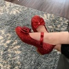 image:imageStelle Girls Dress Shoes Glitter Princess Low Heels for Party Wedding Prom  Shiny glitter finish Bowknot charms 1 inch Low Heel Cushioned comfort Dressup Special occasions Comfortable fitT08ruby Red Glitter