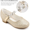 image:imageStelle Girls Dress Shoes with Jeweled Strap for Wedding Flower Girl Party  Sparkling jewel strap Cushioned comfort Hookandloop closure School Dress occasions Patent finish Glitter finishGold