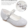 image:imageStelle Girls Dress Shoes with Jeweled Strap for Wedding Flower Girl Party  Sparkling jewel strap Cushioned comfort Hookandloop closure School Dress occasions Patent finish Glitter finishSilver
