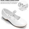 image:imageStelle Girls Dress Shoes with Jeweled Strap for Wedding Flower Girl Party  Sparkling jewel strap Cushioned comfort Hookandloop closure School Dress occasions Patent finish Glitter finishWhite