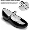 image:imageStelle Girls Dress Shoes with Jeweled Strap for Wedding Flower Girl Party  Sparkling jewel strap Cushioned comfort Hookandloop closure School Dress occasions Patent finish Glitter finishBlack