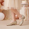 image:imageStelle Girls Dress Shoes with Jeweled Strap for Wedding Flower Girl Party  Sparkling jewel strap Cushioned comfort Hookandloop closure School Dress occasions Patent finish Glitter finishGold