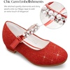 image:imageStelle Girls Dress Shoes with Jeweled Strap for Wedding Flower Girl Party  Sparkling jewel strap Cushioned comfort Hookandloop closure School Dress occasions Patent finish Glitter finishRed