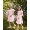 image:imageStelle Girls Summer Casual Smocked Dress 515 Years  Square NeckSmocked BackCotton LiningShort SleeveDouble LayerA LineTwirlVacation School Beach Holiday Skater DressLight Pink