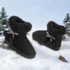 image:imageStelle Girls Winter Boots Fuzzy Snow Boots for Kids  Faux Fur Lined Cozy amp Lightweight Faux Suede Upper Easy PullOn NonSlip TPR Outsole Warm Winter BootsWarm Black
