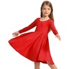 image:imageStelle Girls Cotton Long Sleeve Dress Twirl Skater Dress 312Y  Criss Cross BackA LineCrew NeckCotton Dress for Tie Dye School Dance Casual Birthday Christmas Easter Spring Fall WinterRed