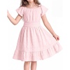 image:imageStelle Girls Summer Casual Smocked Dress 515 Years  Square NeckSmocked BackCotton LiningShort SleeveDouble LayerA LineTwirlVacation School Beach Holiday Skater DressLight Pink