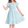 image:imageStelle Girls Summer Casual Smocked Dress 515 Years  Square NeckSmocked BackCotton LiningShort SleeveDouble LayerA LineTwirlVacation School Beach Holiday Skater DressLight Blue