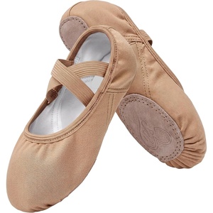 image:imageStelle Ballet Shoes for Women Men Tan Canvas Dance Ballet Slippers  Soft canvas Barefoot feel Split suede sole NonSlip Cotton lining Elastic cross straps PullOn Yoga Pilates DanceDark Tan
