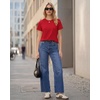 image:imageStelle Women Cotton Blend Tshirts Shirts Boxy Cropped T Shirts Basic Tees  Relaxed fit Side slits Lightweight comfort Everyday layering Streetwear Machine washable Soft hand feelRed